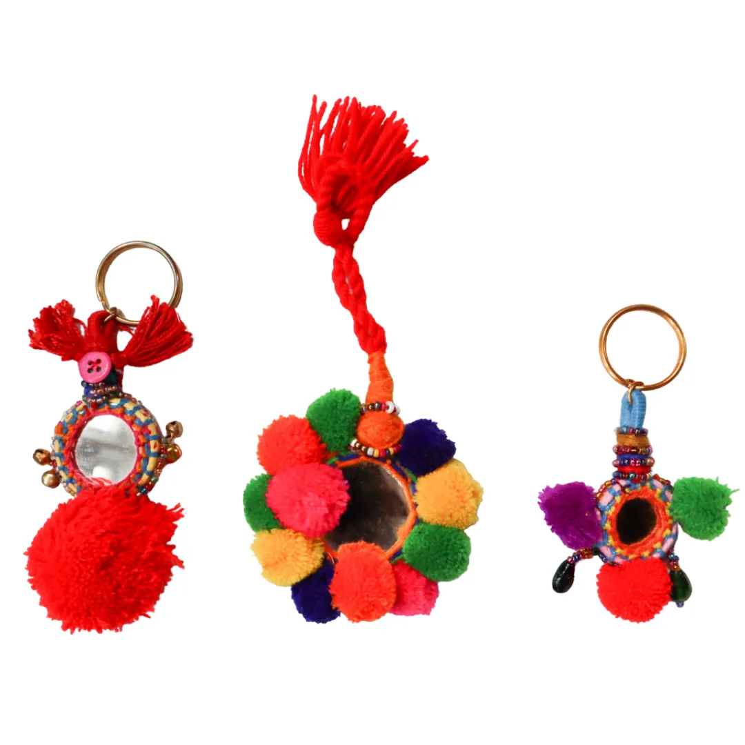 INDIA BEADED/POMS KEYCHAIN-MONIKA