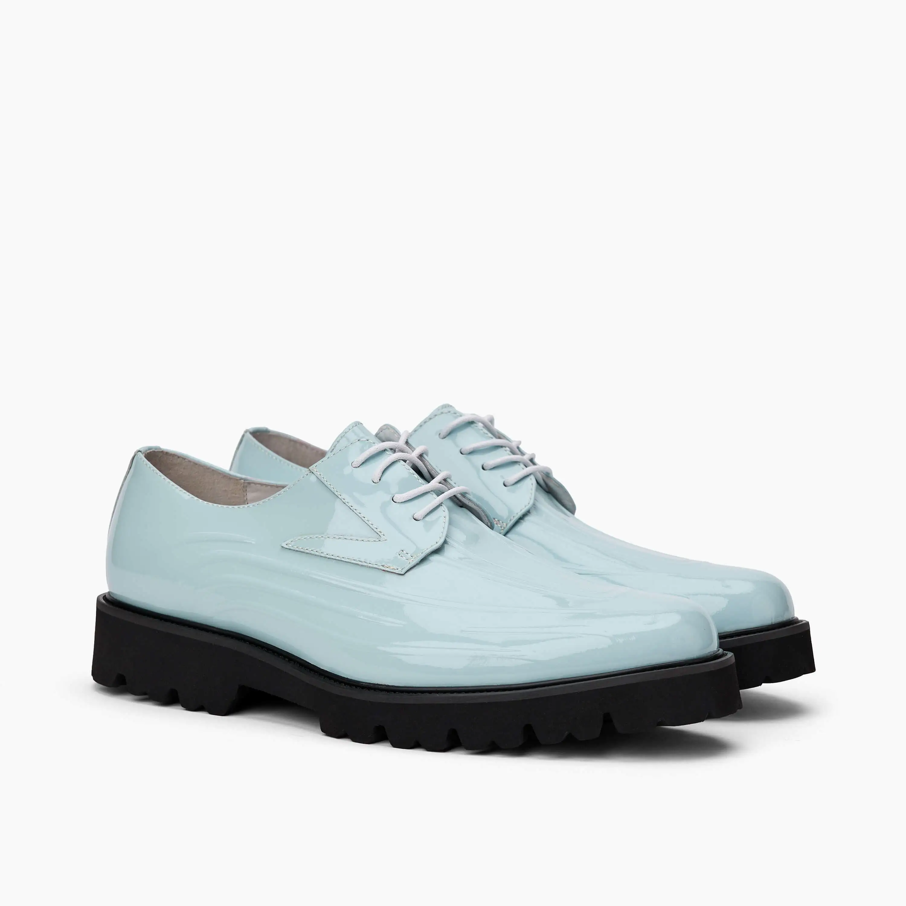 Jayden Light Blue Patent Leather Lug Sole Derby Shoes