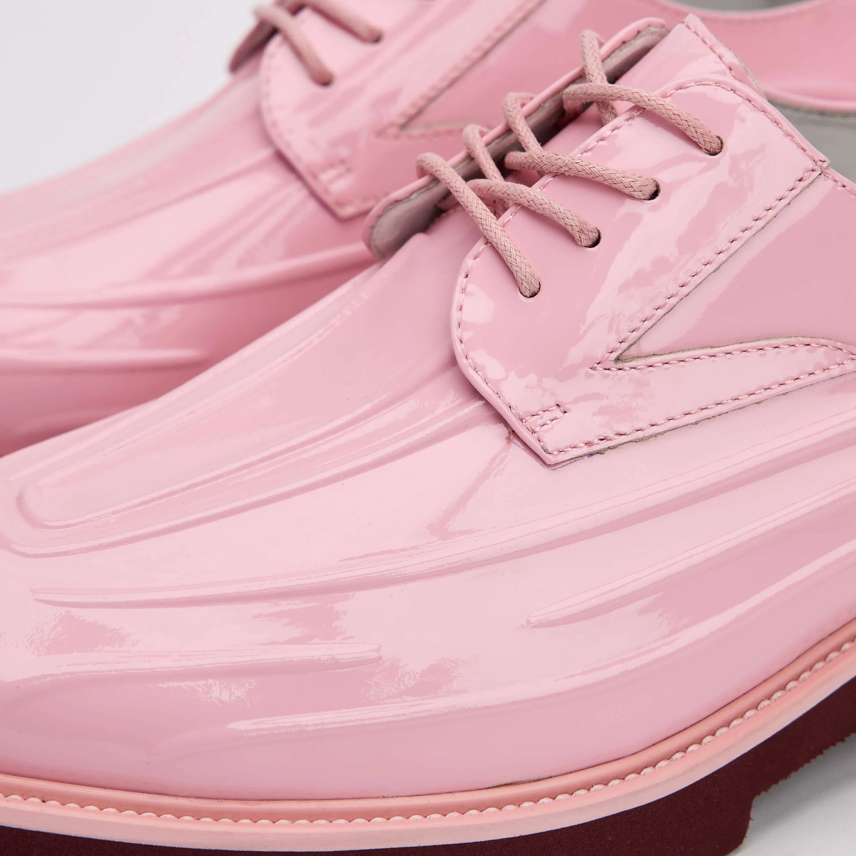 Jayden Pink Patent Leather Lug Sole Derby Shoes