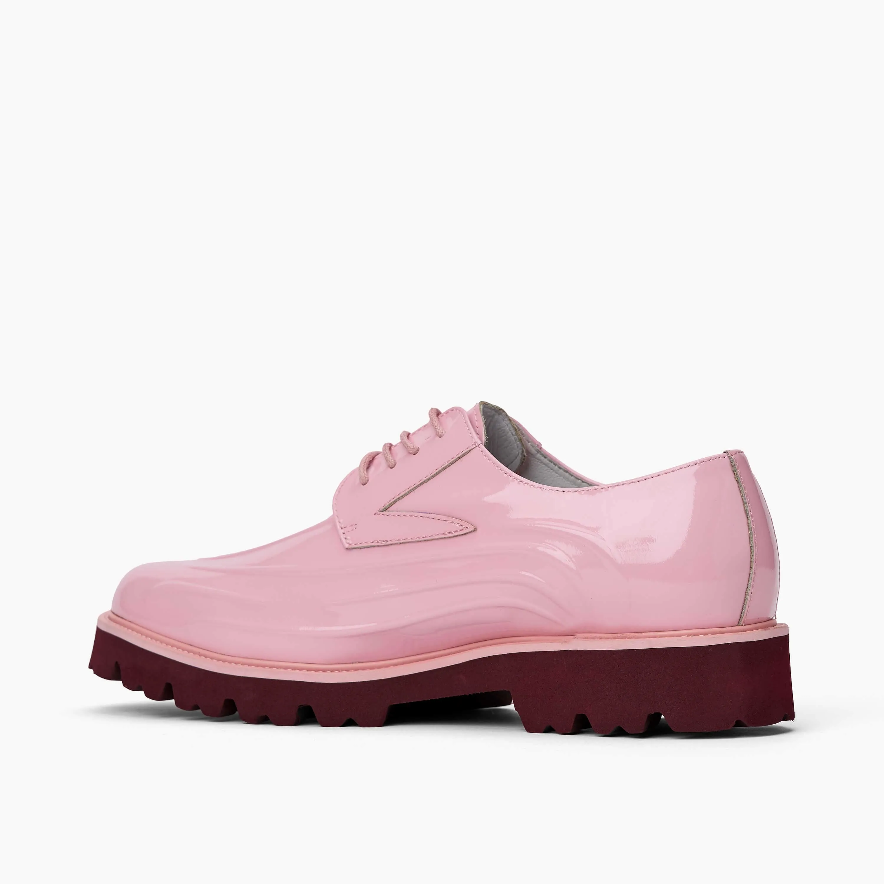 Jayden Pink Patent Leather Lug Sole Derby Shoes