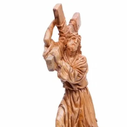 Jesus Christ Carrying Cross, 13.8 Wood Carving from Holy Land