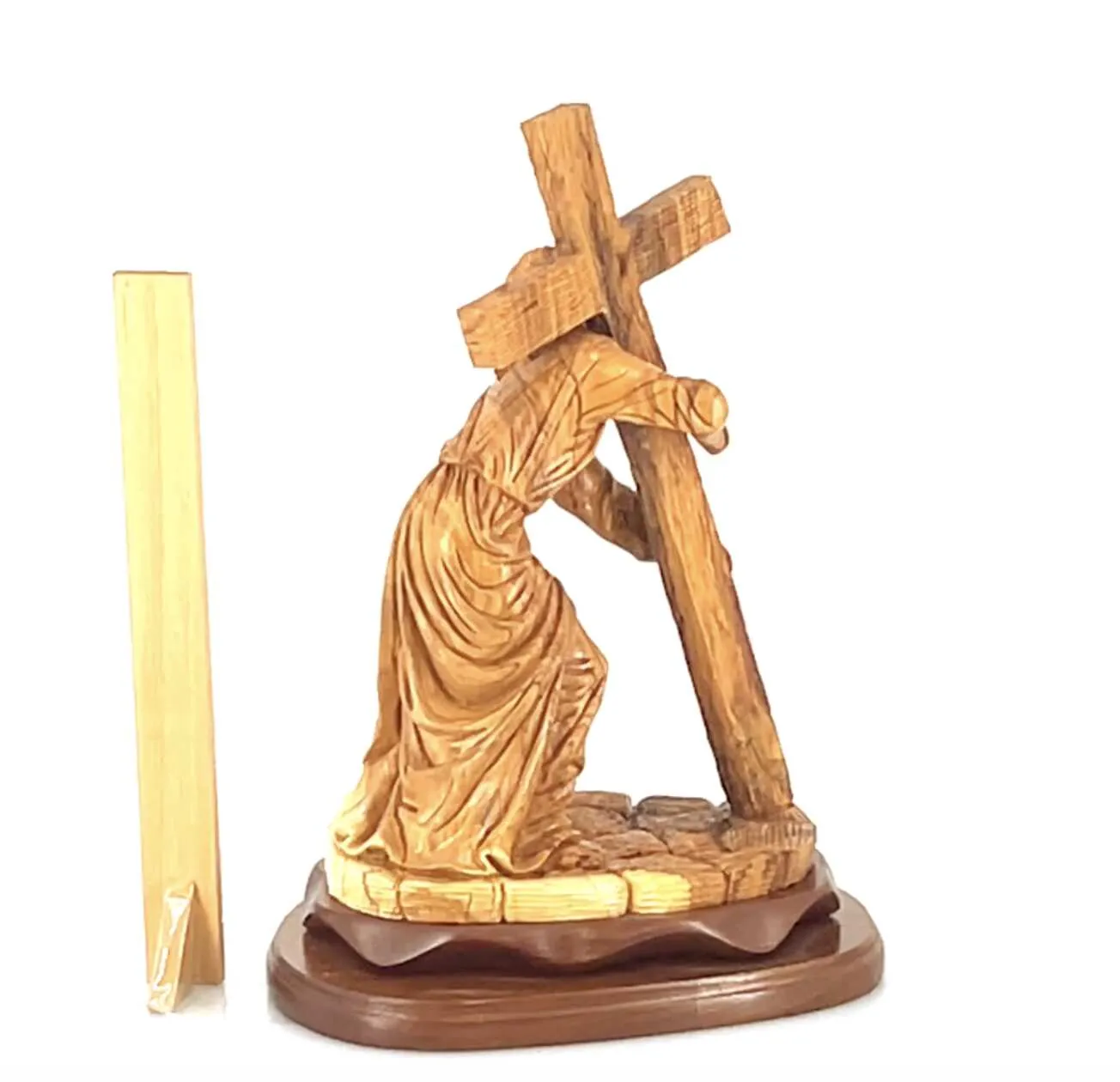 Jesus Christ Carrying Cross Statue, Wood Carving 15.7