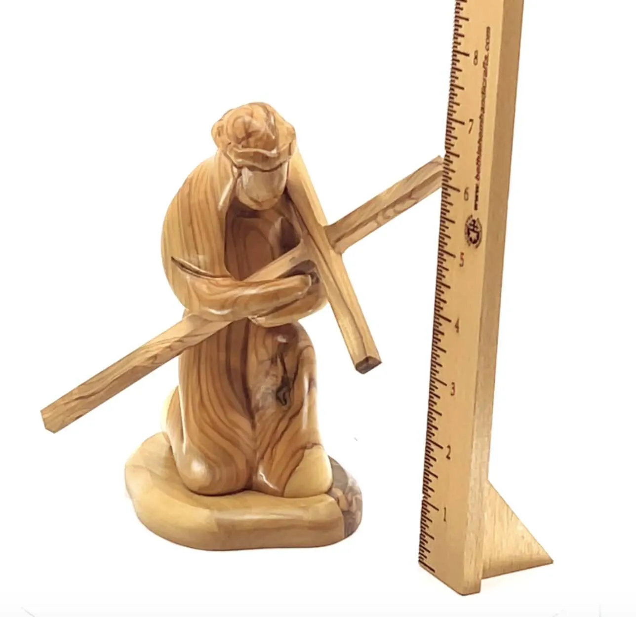 Jesus Christ Kneeling While Holding the Cross, 7.1 Wooden Abstract Carving