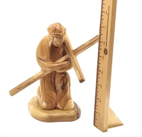 Jesus Christ Kneeling While Holding the Cross, 7.1 Wooden Abstract Carving