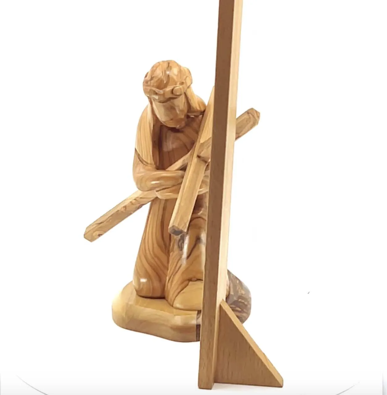 Jesus Christ Kneeling While Holding the Cross, 7.1 Wooden Abstract Carving