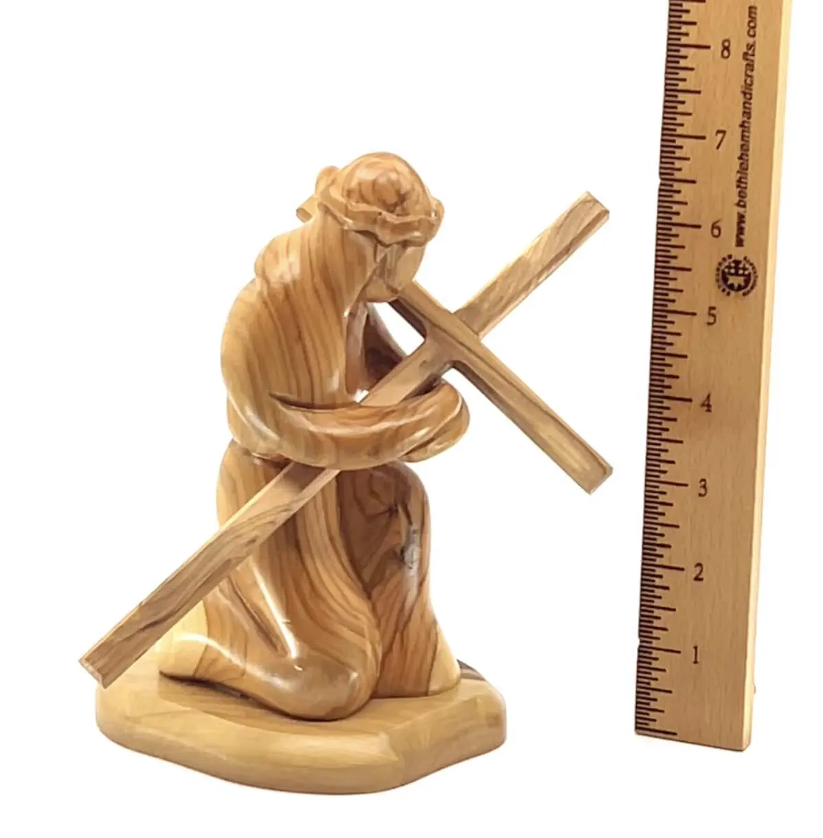 Jesus Christ Kneeling While Holding the Cross, 7.1 Wooden Abstract Carving