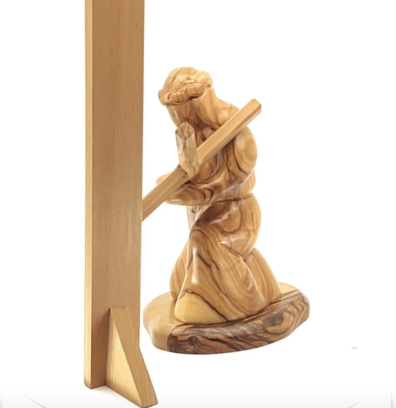 Jesus Christ Kneeling While Holding the Cross, 7.1 Wooden Abstract Carving