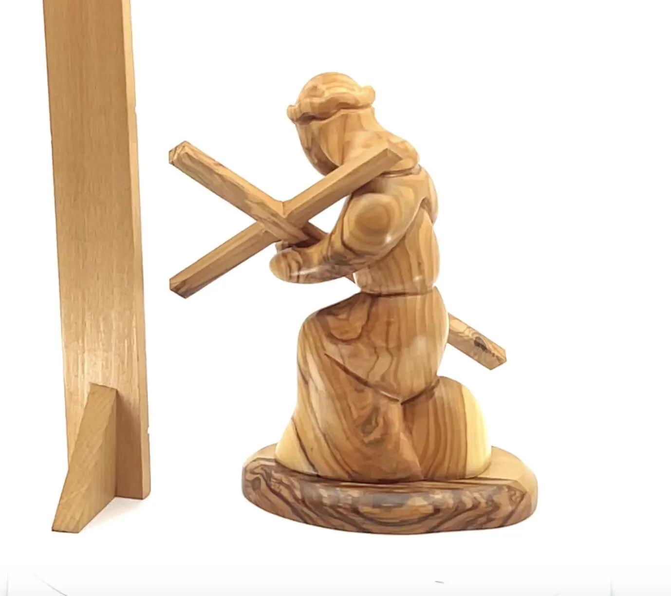 Jesus Christ Kneeling While Holding the Cross, 7.1 Wooden Abstract Carving