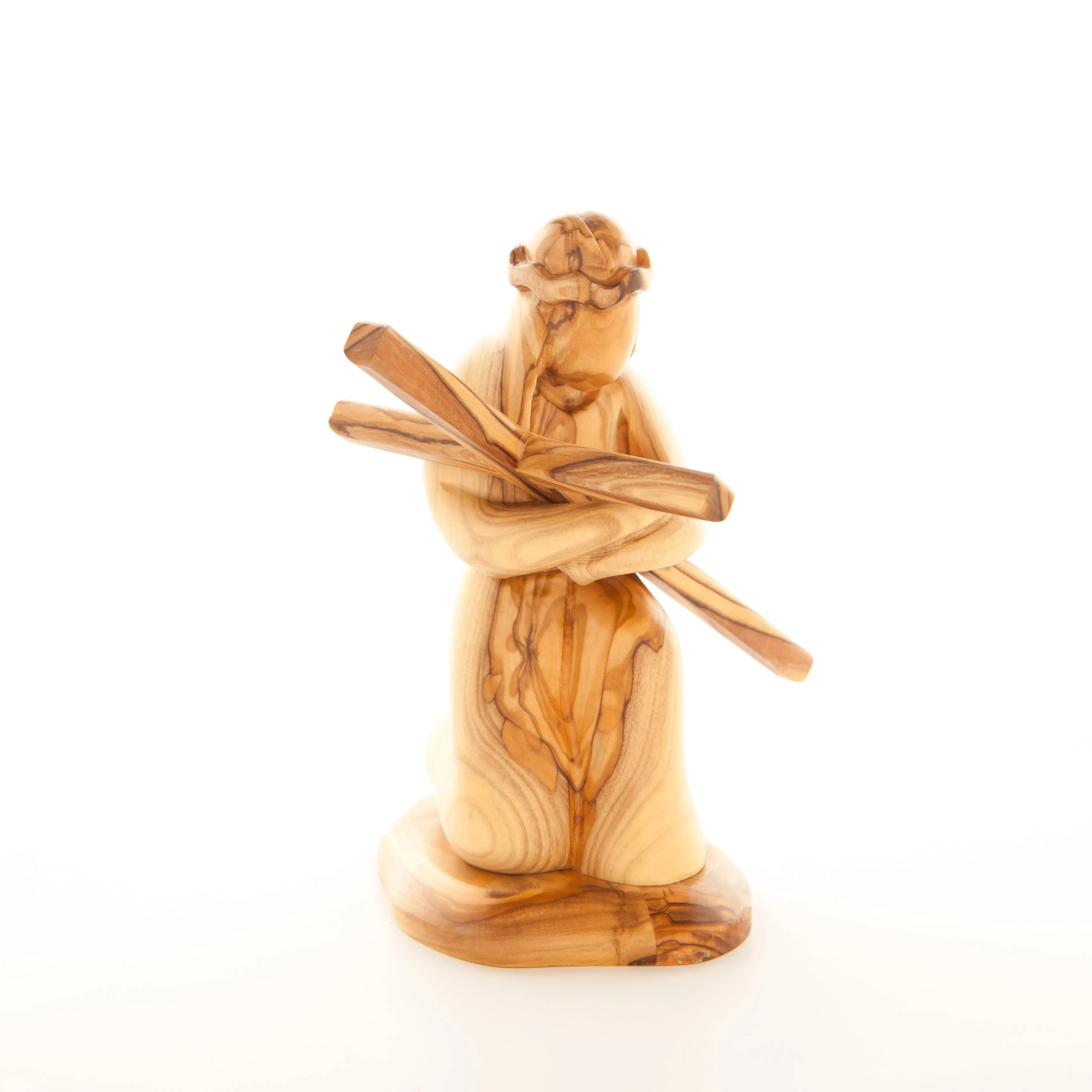 Jesus Christ Kneeling While Holding the Cross, 7.1 Wooden Abstract Carving