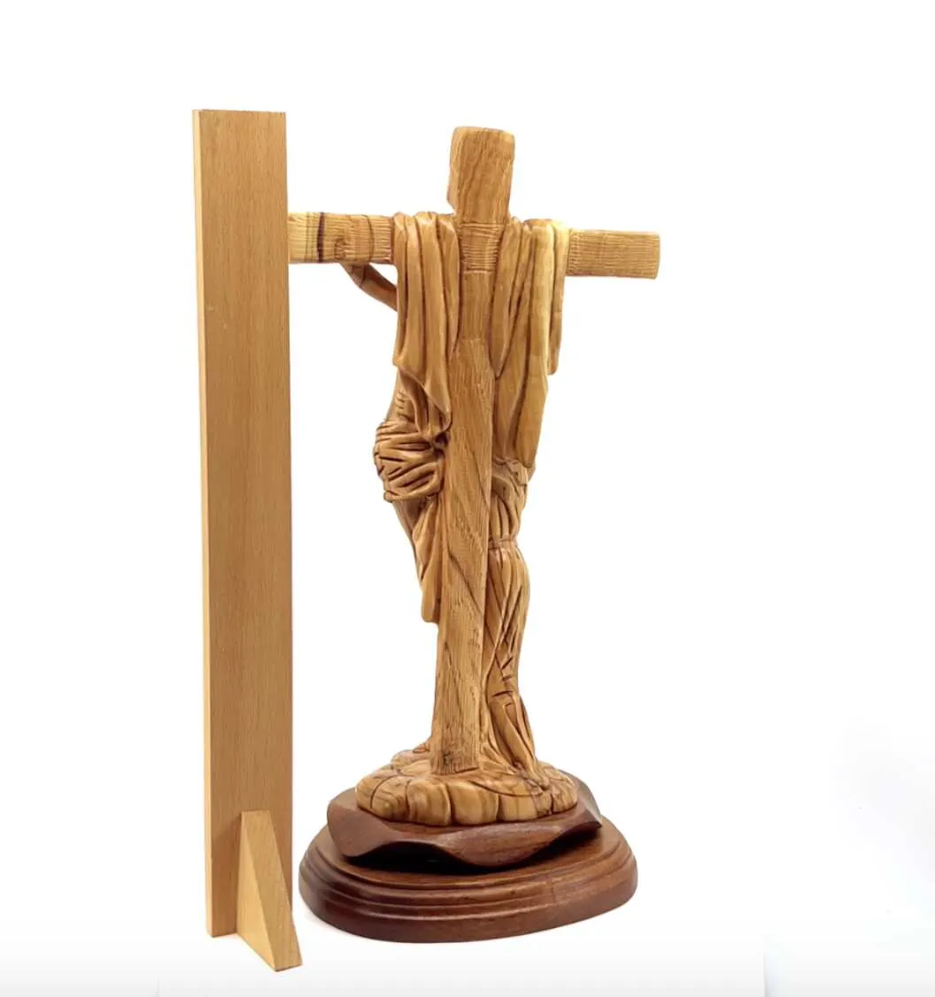 Jesus Crucified on Cross, Christ Embraced by St. Francis Assisi , 13.2 Carving