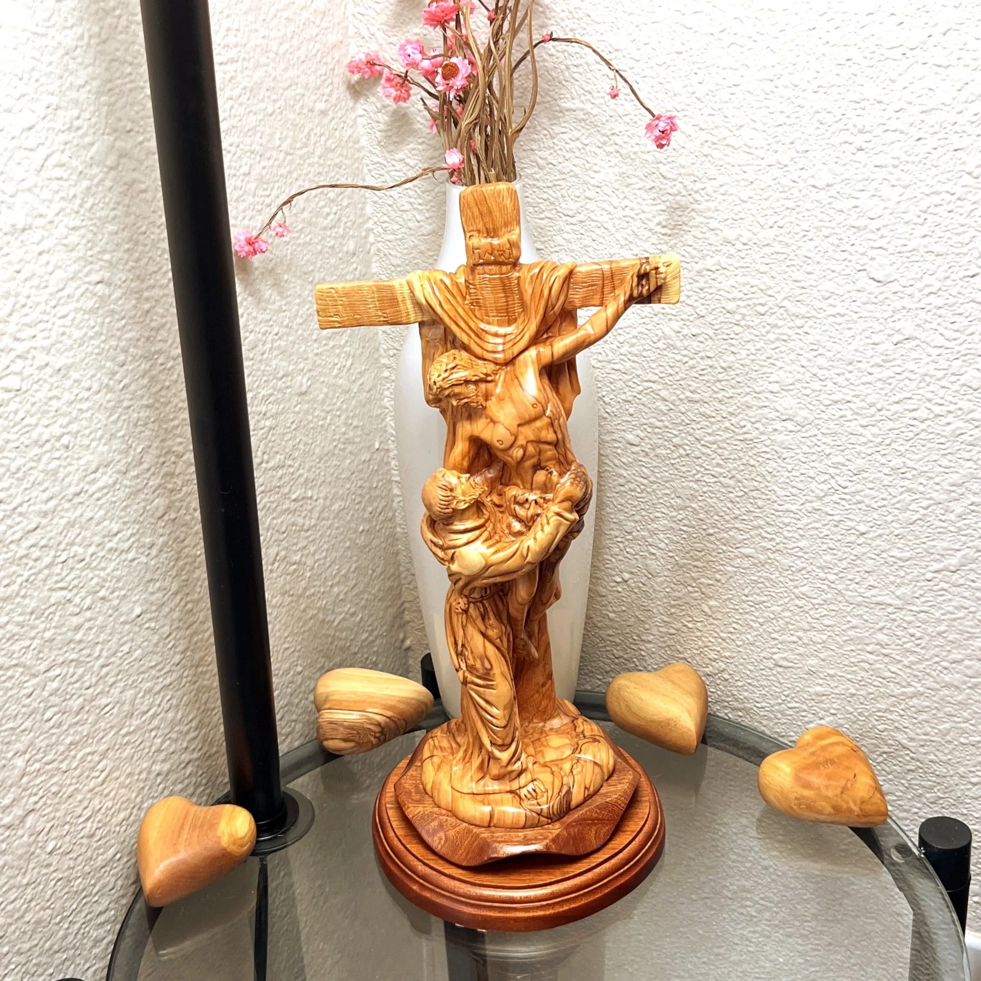 Jesus Crucified on Cross, Christ Embraced by St. Francis Assisi , 13.2 Carving