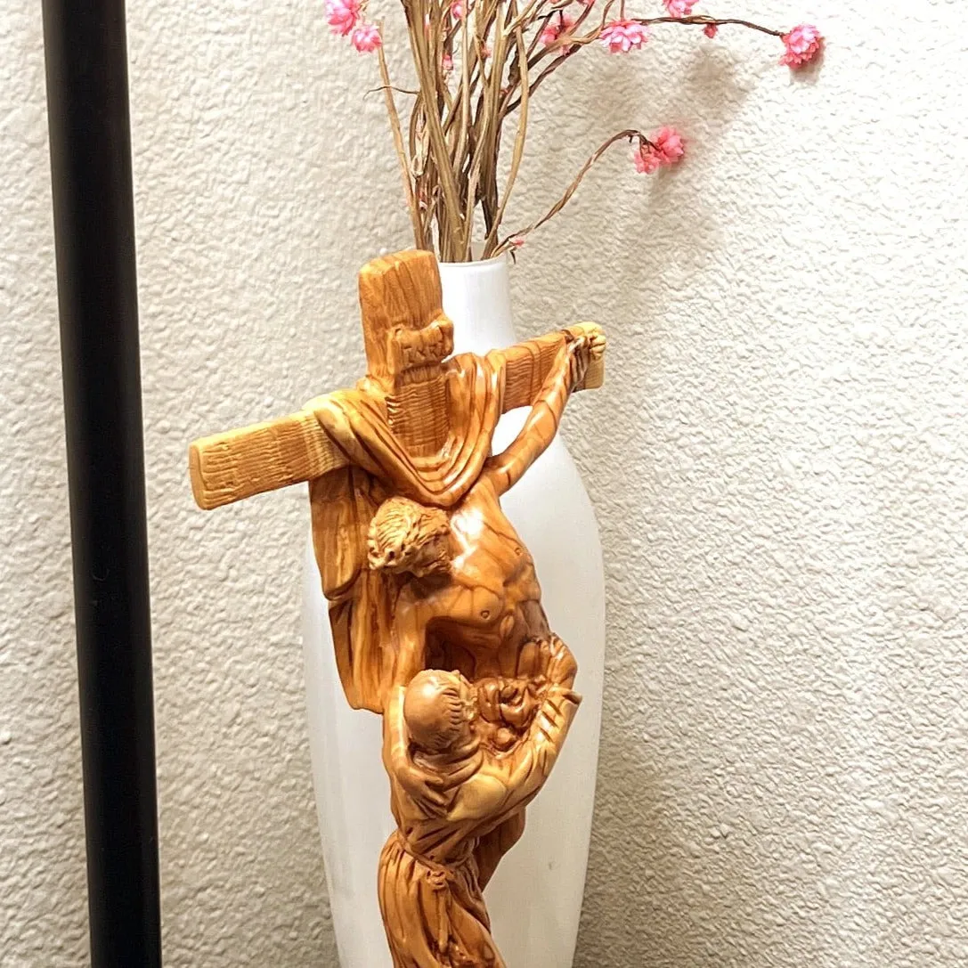 Jesus Crucified on Cross, Christ Embraced by St. Francis Assisi , 13.2 Carving