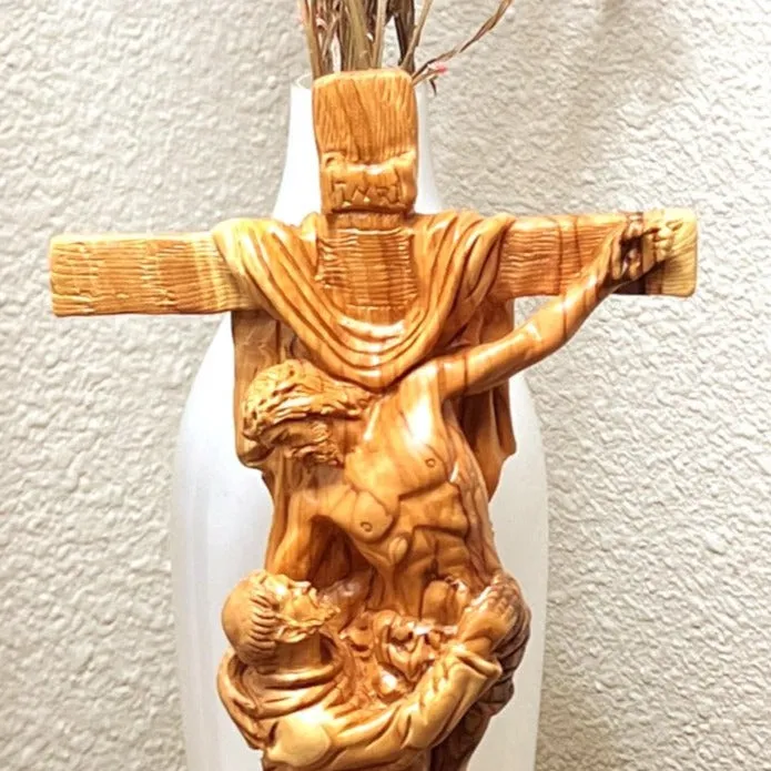 Jesus Crucified on Cross, Christ Embraced by St. Francis Assisi , 13.2 Carving