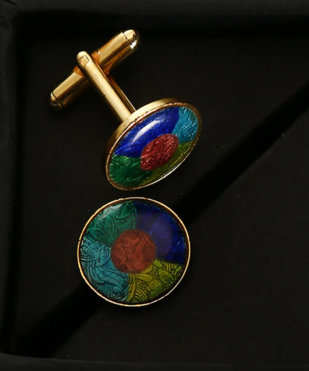 Kasturi Handcrafted Brass Meenakari Cufflinks