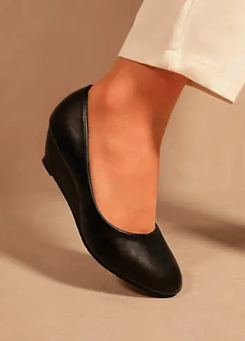 Kieran Black Low Wedge Court Shoes by Where’s That From | Look Again