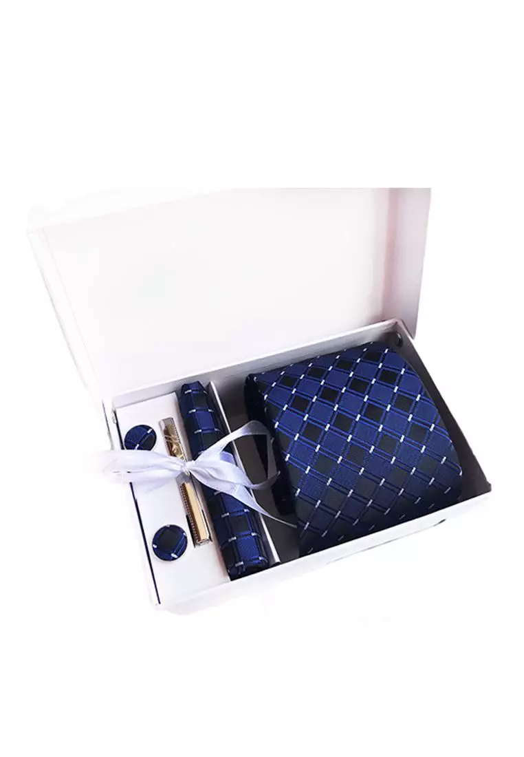 Kings Collection Blue Tie, Pocket Square, Cufflinks, Tie Clip 4 Pieces Gift Set (UPKCBT2103)