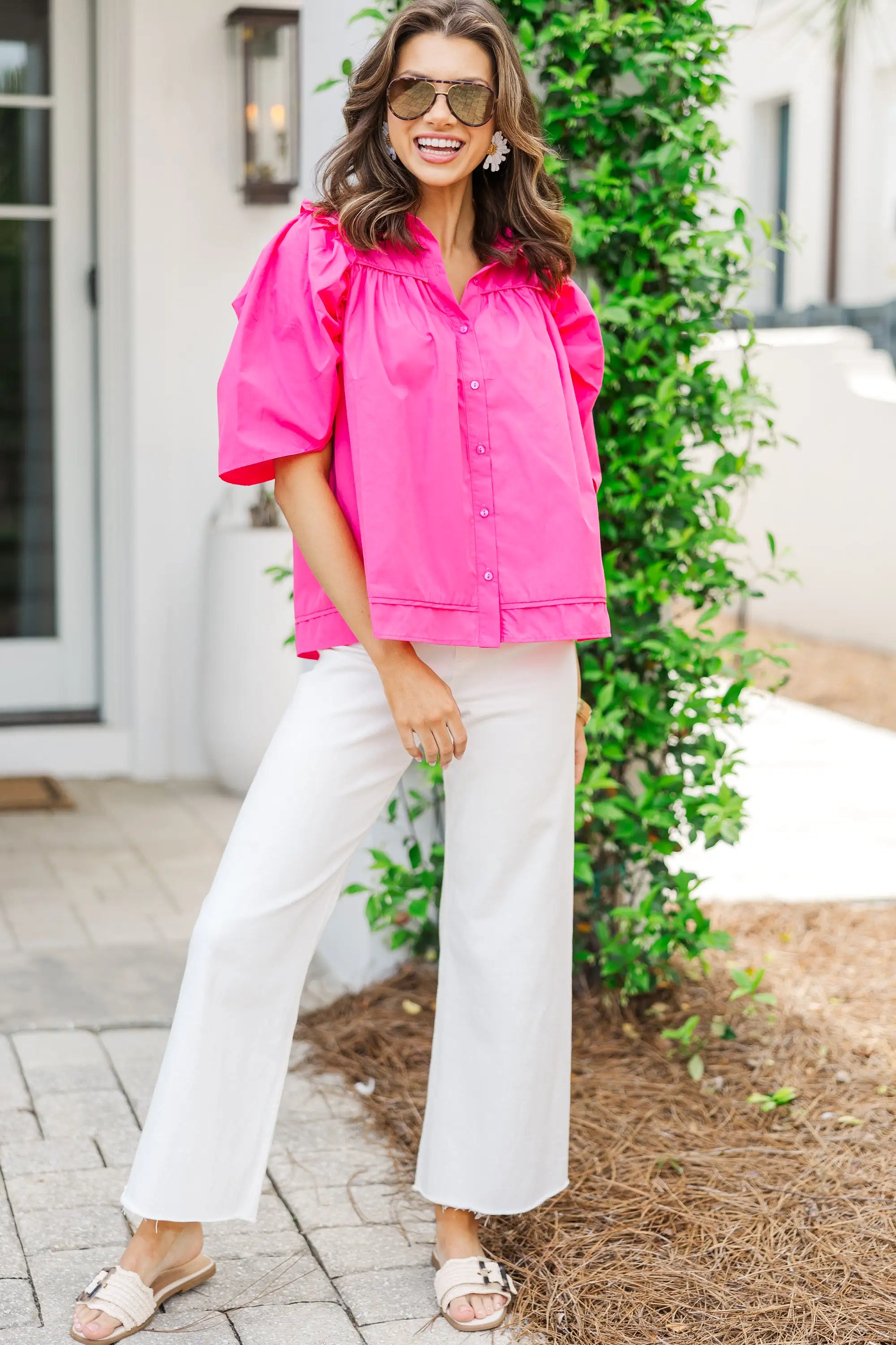 Know You Better Fuchsia Pink Puff Sleeve Blouse