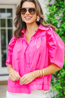 Know You Better Fuchsia Pink Puff Sleeve Blouse