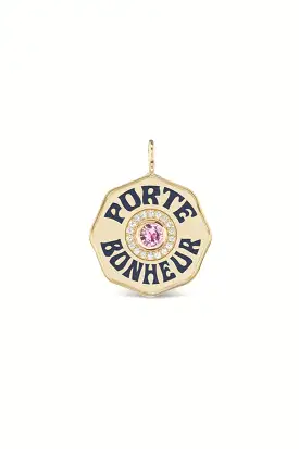 Large Porte Bonheur Charm - Pink Sapphire Diamond Navy Enamel Yellow Gold