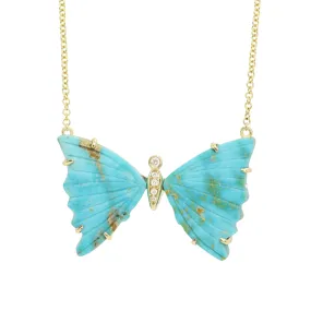 Large Turquoise Butterfly Necklace with Diamonds and Prongs