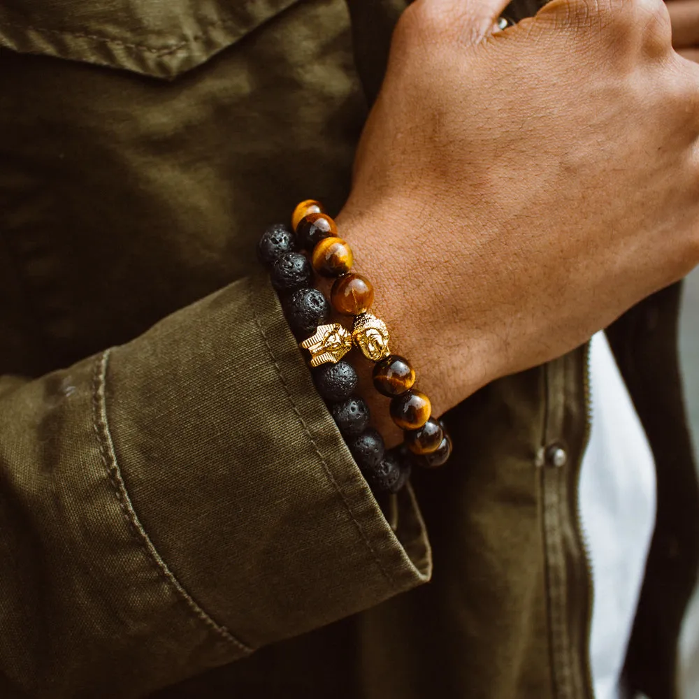 Lava Stone Pharaoh Head Beaded Bracelet