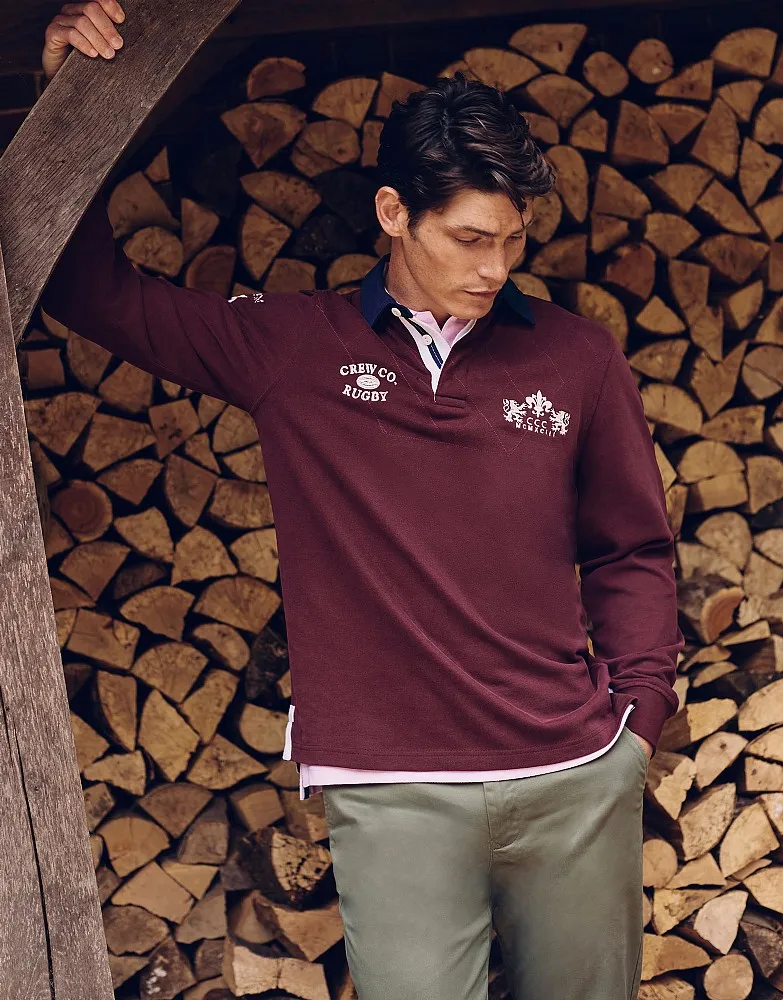 Men's Crew Branded Rugby Shirt in Burgundy from Crew Clothing