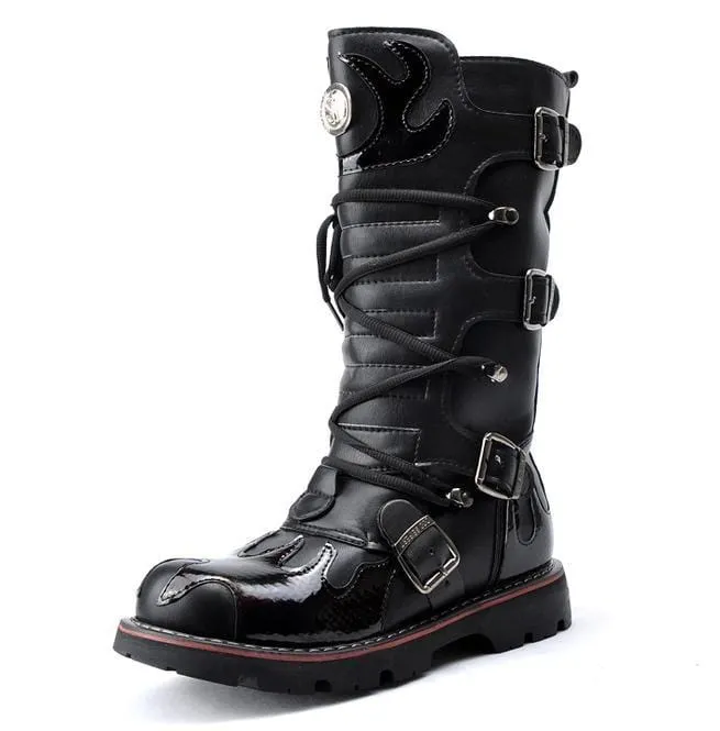 Men's Steampunk Fire Totem Black High Boots Motorcycle Boots