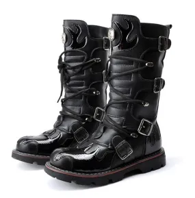 Men's Steampunk Fire Totem Black High Boots Motorcycle Boots