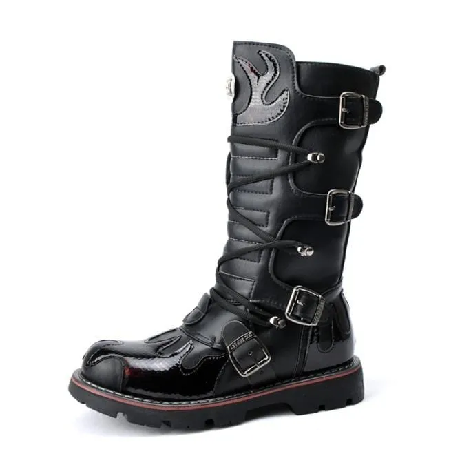 Men's Steampunk Fire Totem Black High Boots Motorcycle Boots