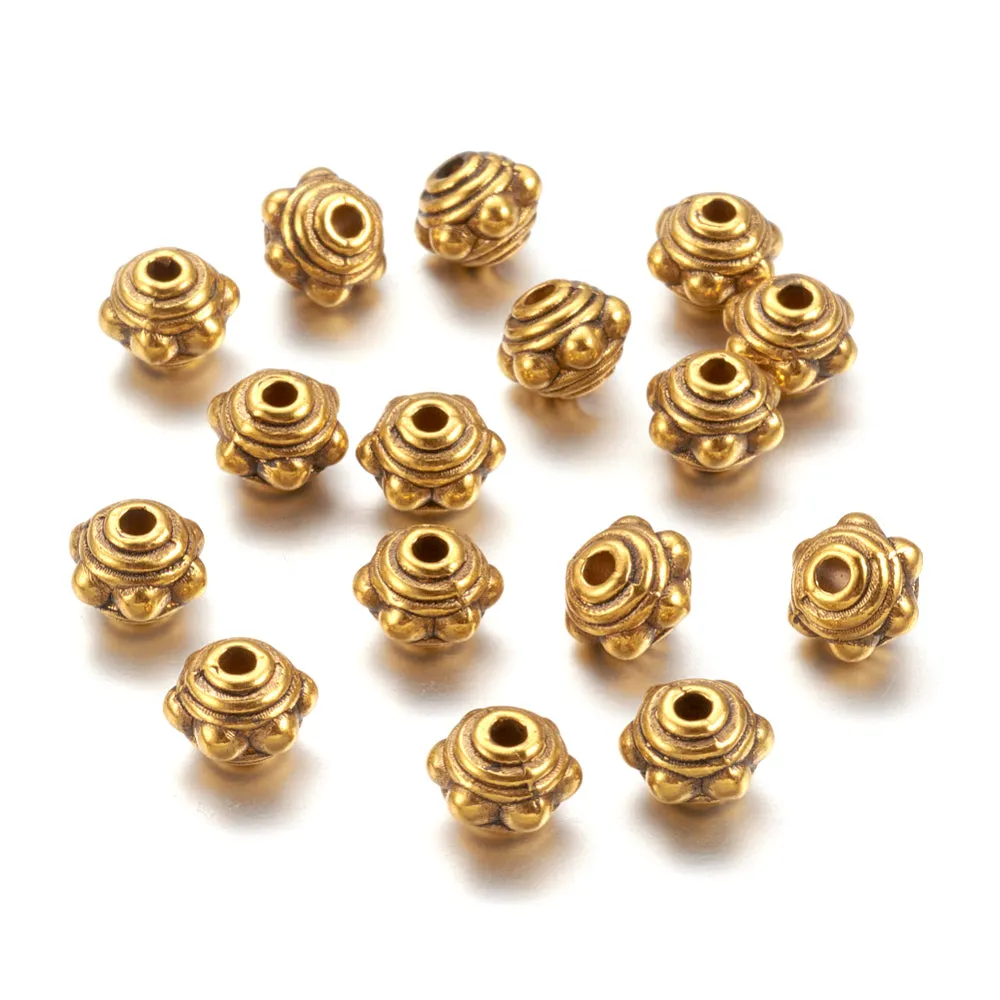 Metal Spacer Beads, Tibetan Style, Studded Beaded Rondelle, Golden, Alloy, 7mm