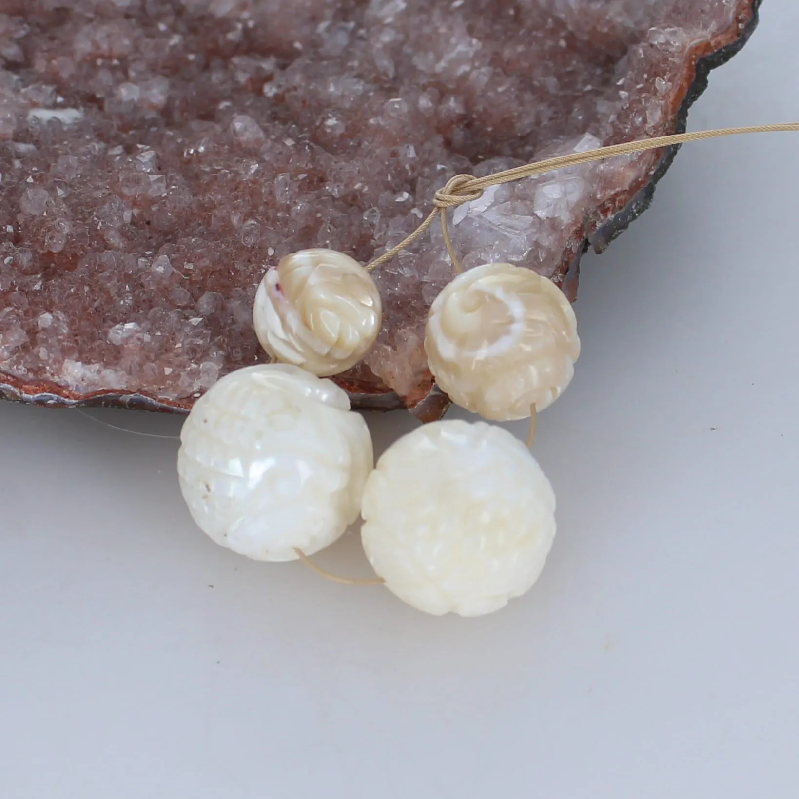 MOTHER OF PEARL Beads Carved 4 Pieces