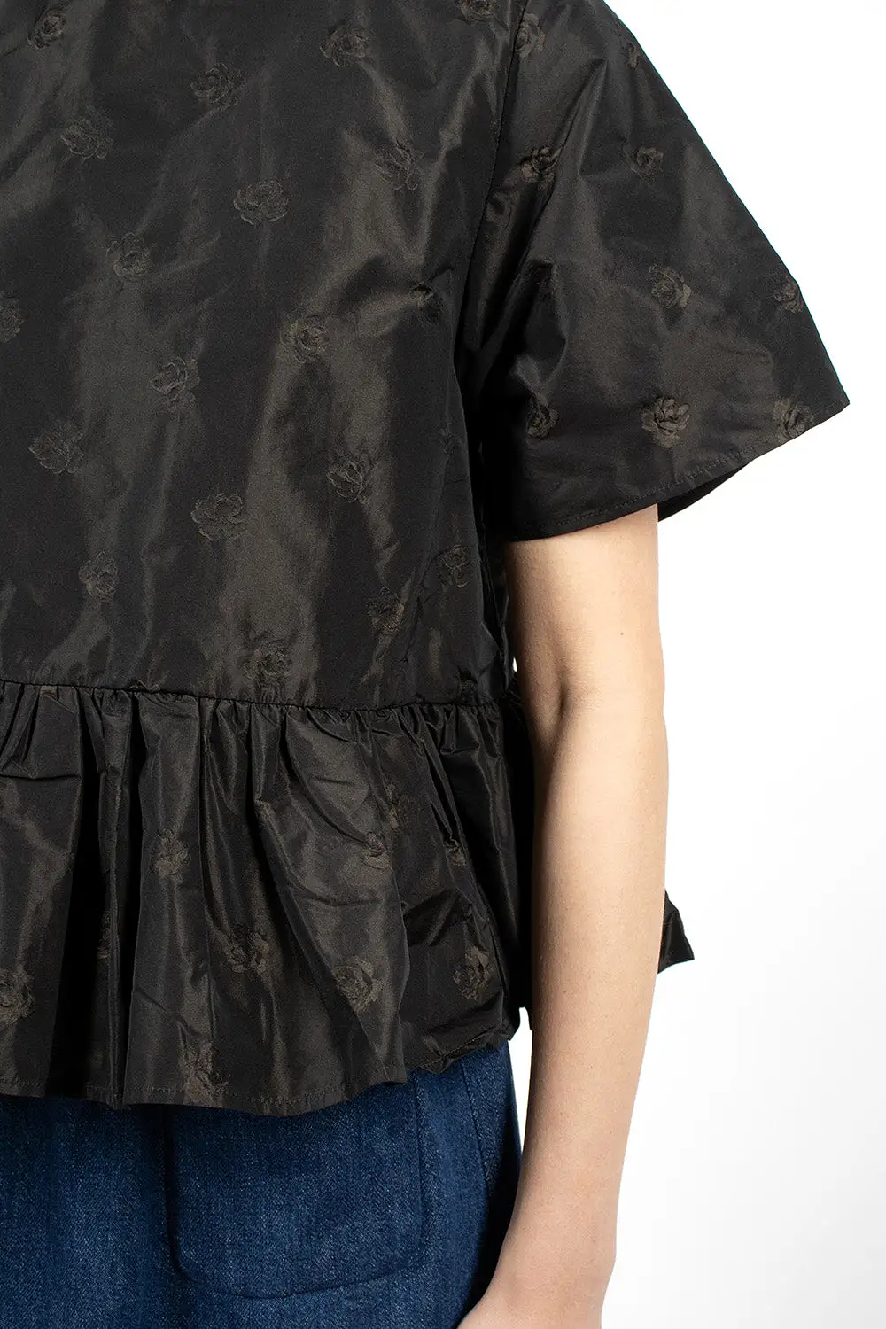 Mumu Top Black Flower Jacquard