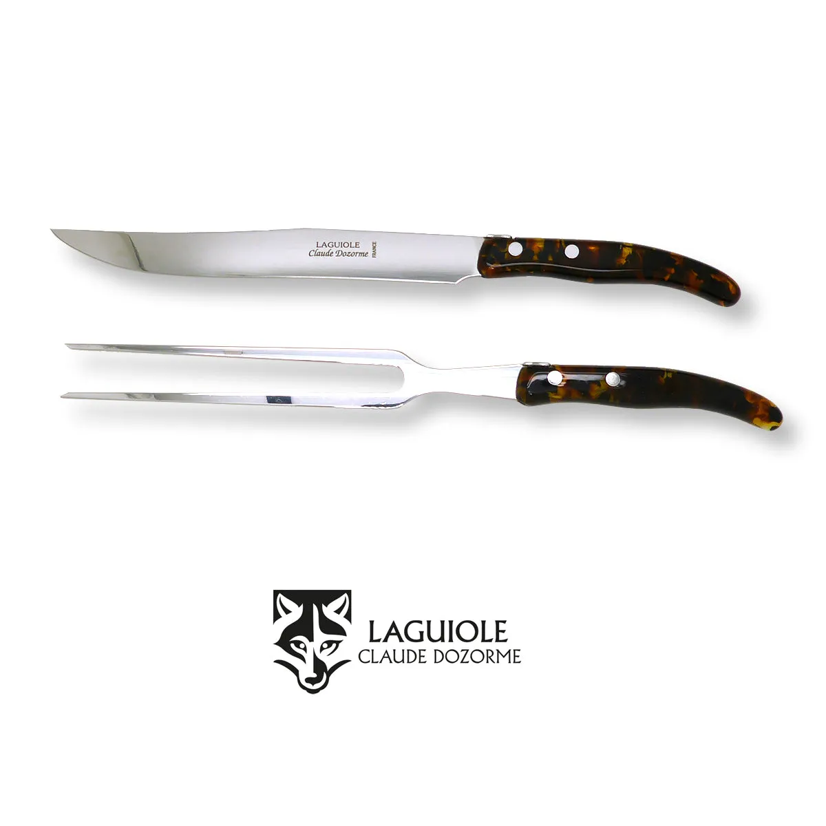 NEW Claude Dozorme Carving Set Laguiole Set 2pce Flake Tortoise Shell