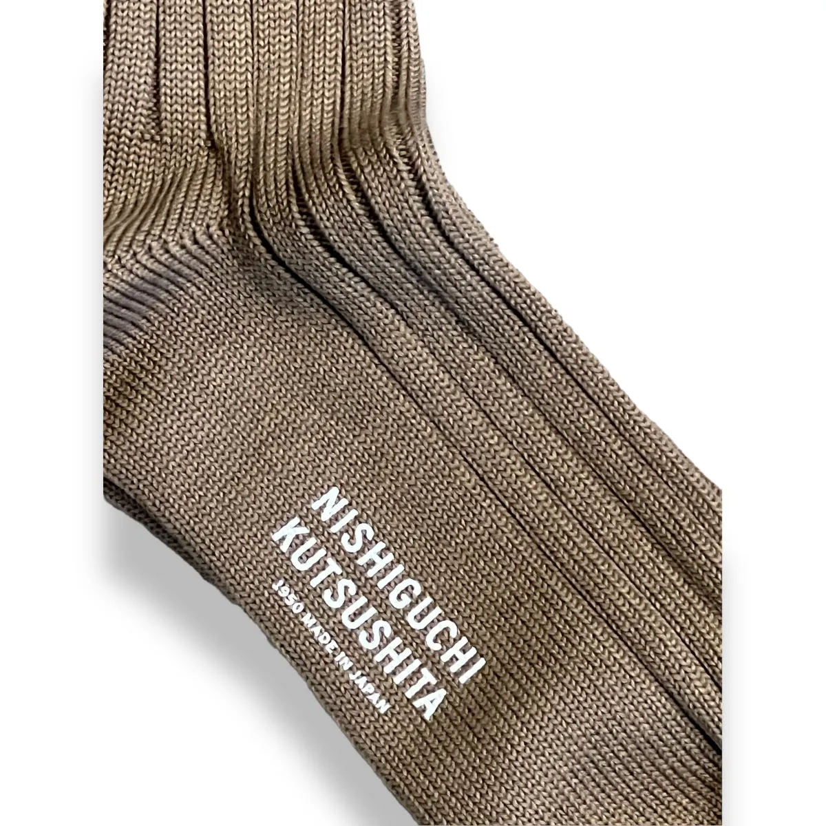 NISHIGUCHI KUTSUSHITA Egyptian Cotton Ribbed Socks chocolate milk