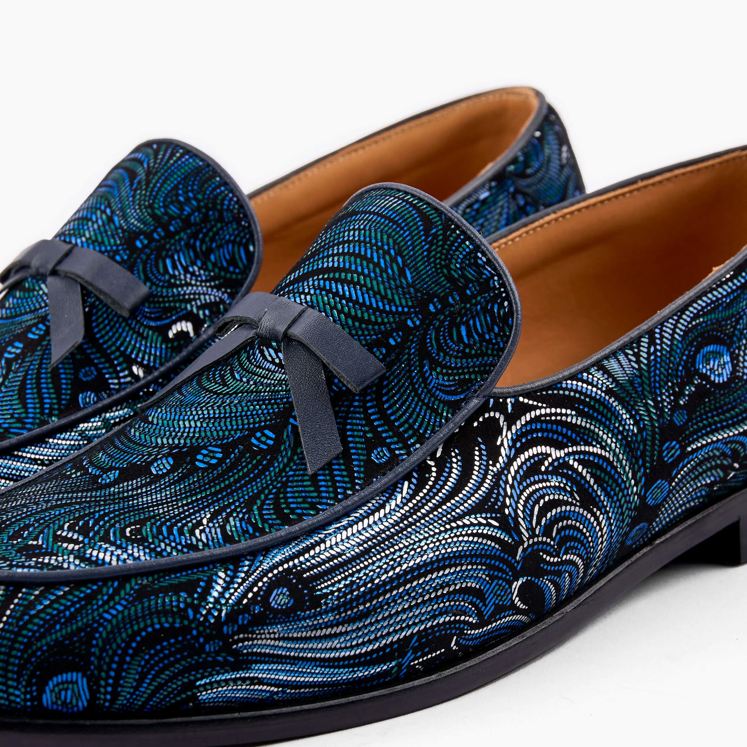 Odell Navy Peacock Leather Belgian Loafers