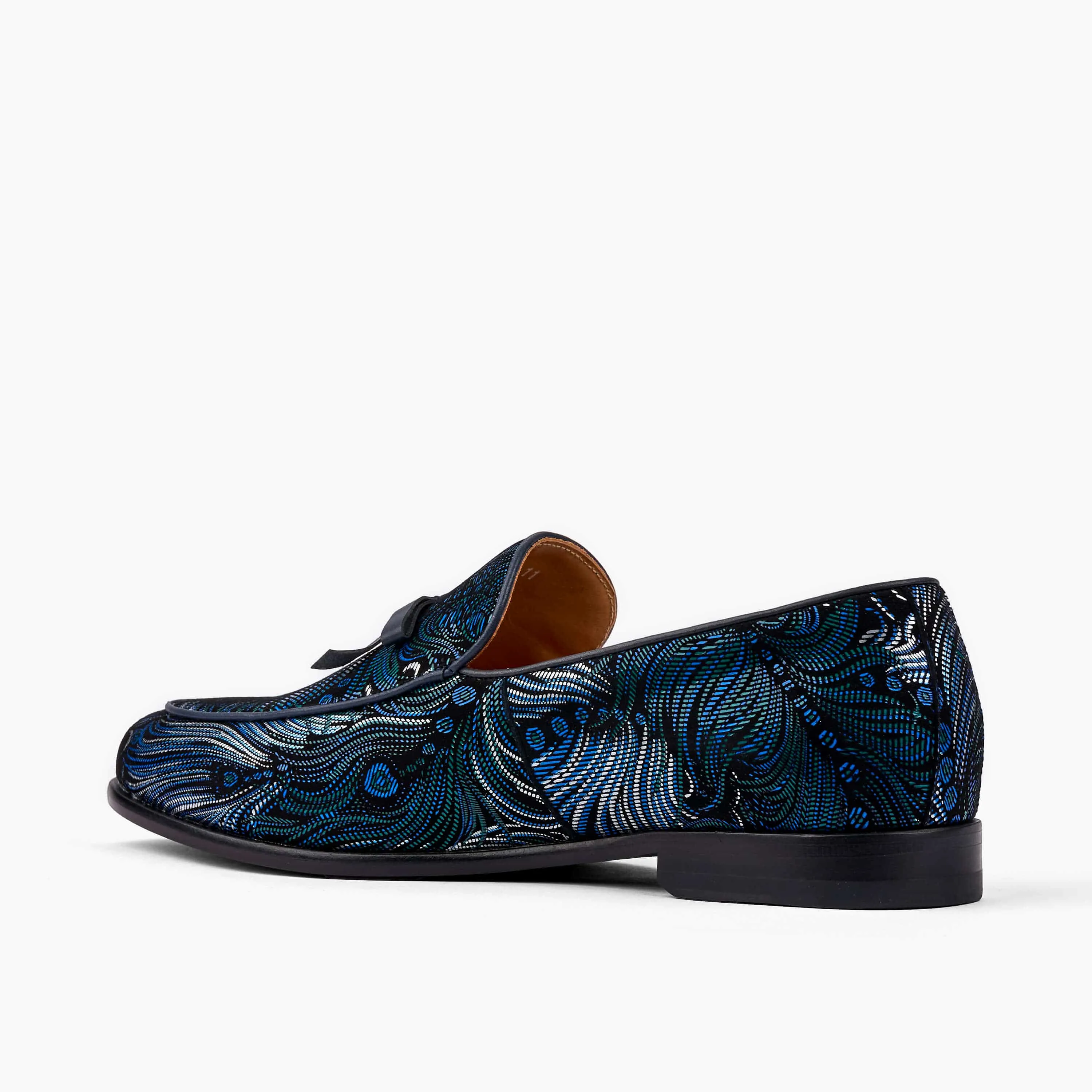 Odell Navy Peacock Leather Belgian Loafers