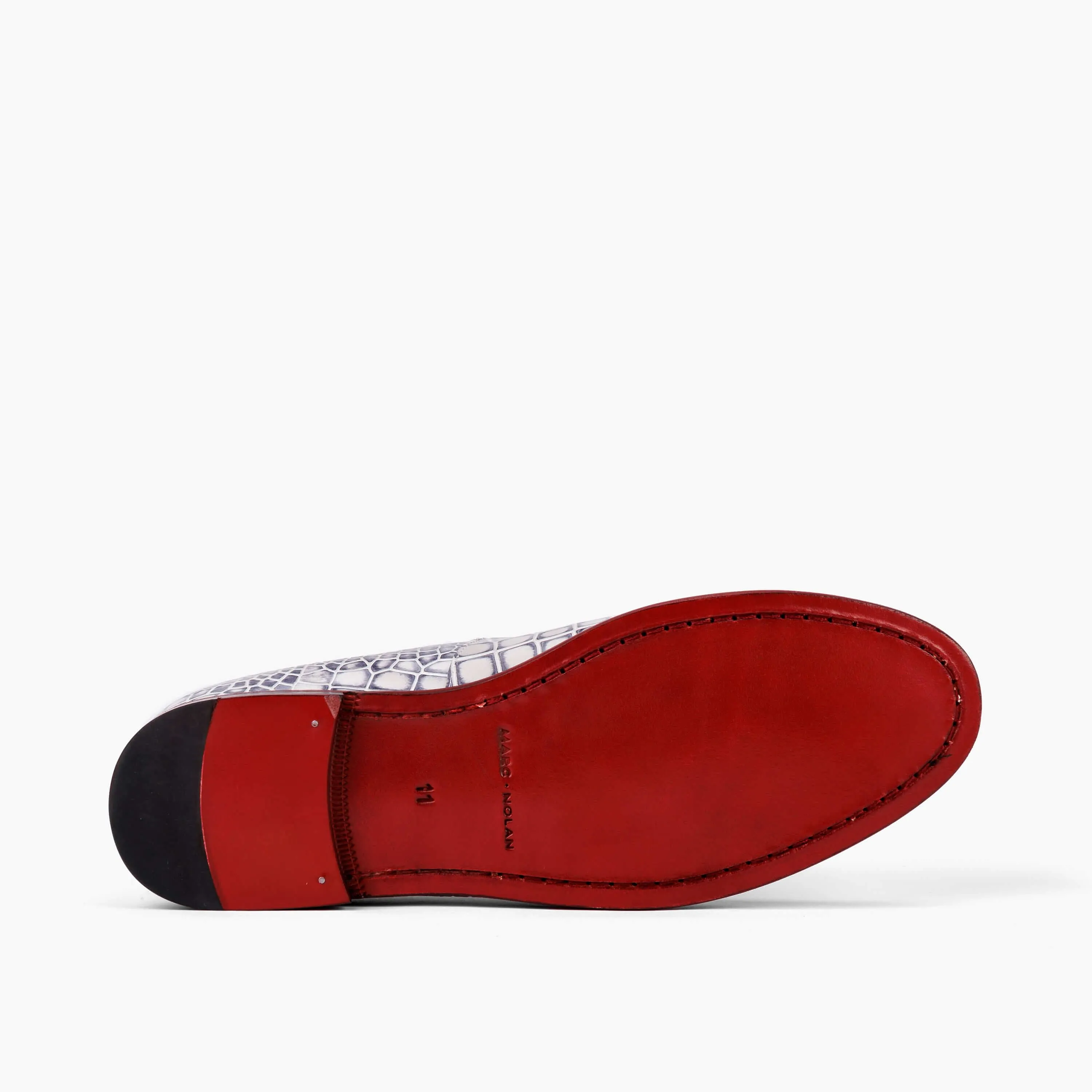 Odell White Crocskin Leather Belgian Loafers