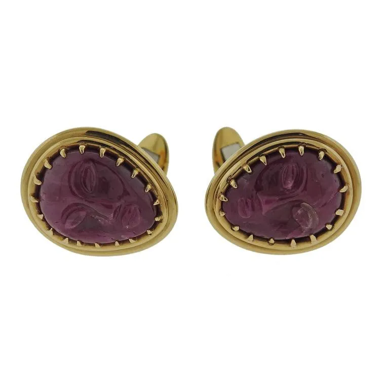 One of a Kind Carved Ruby Gold Faces Cufflinks