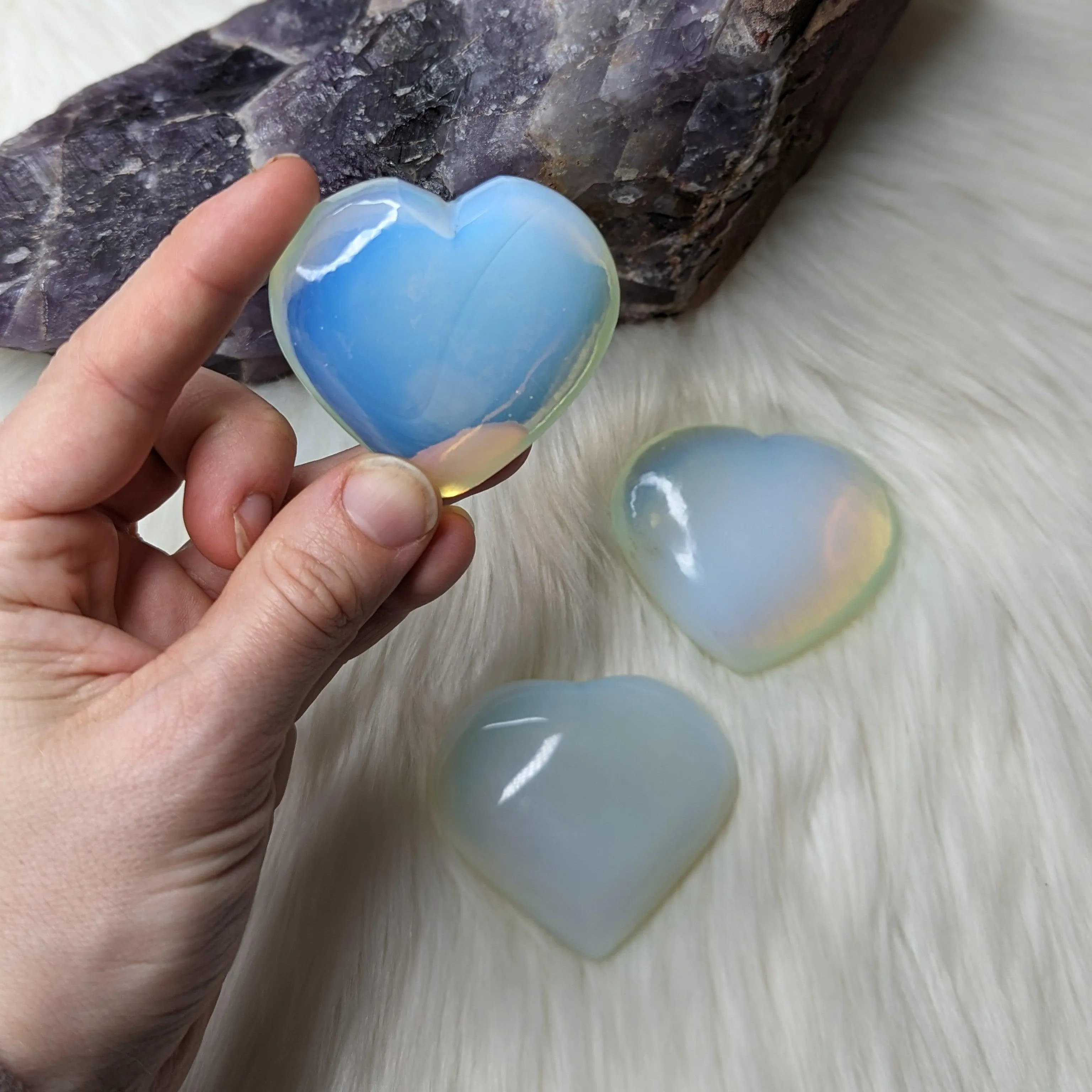 Opalite Glass Heart Carving