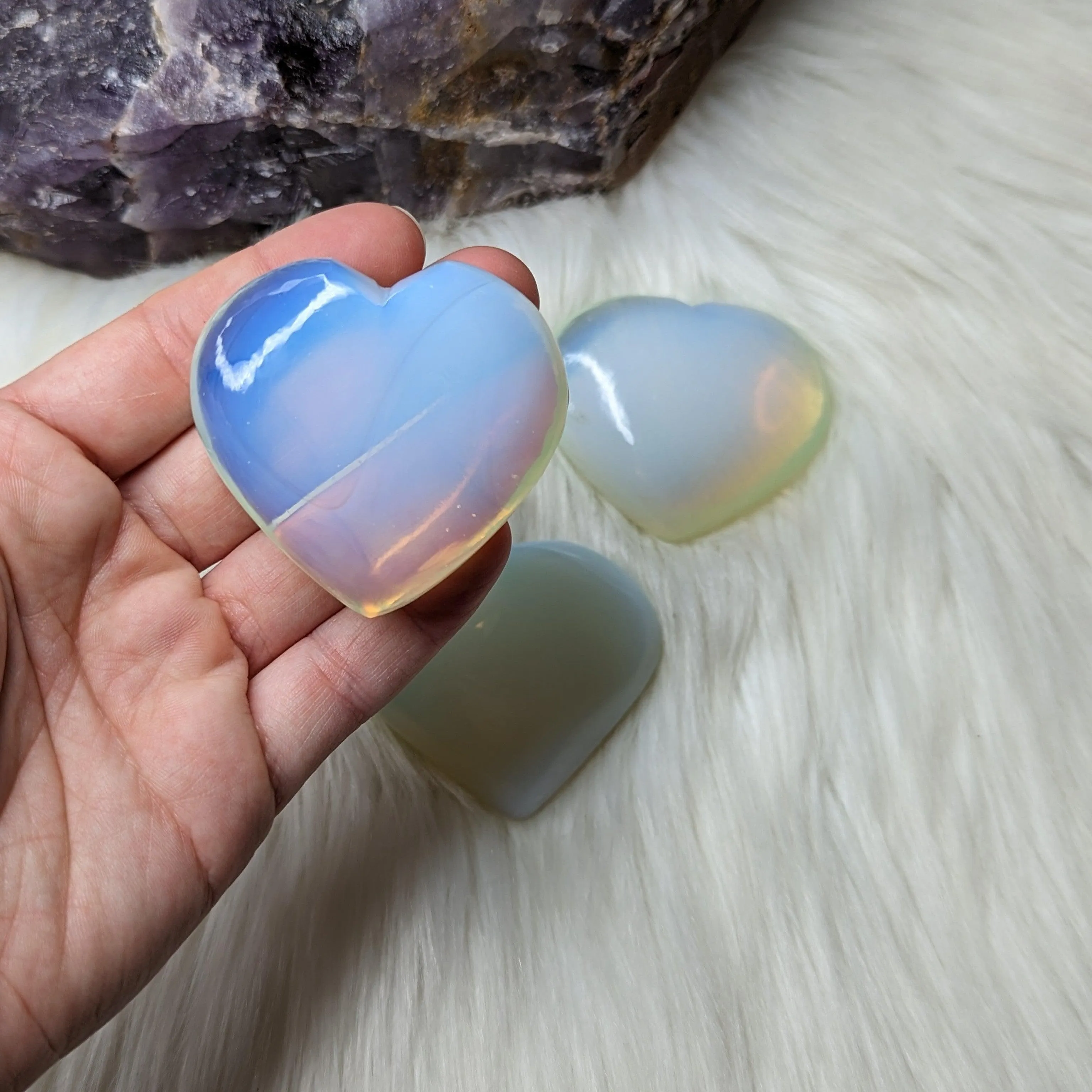 Opalite Glass Heart Carving