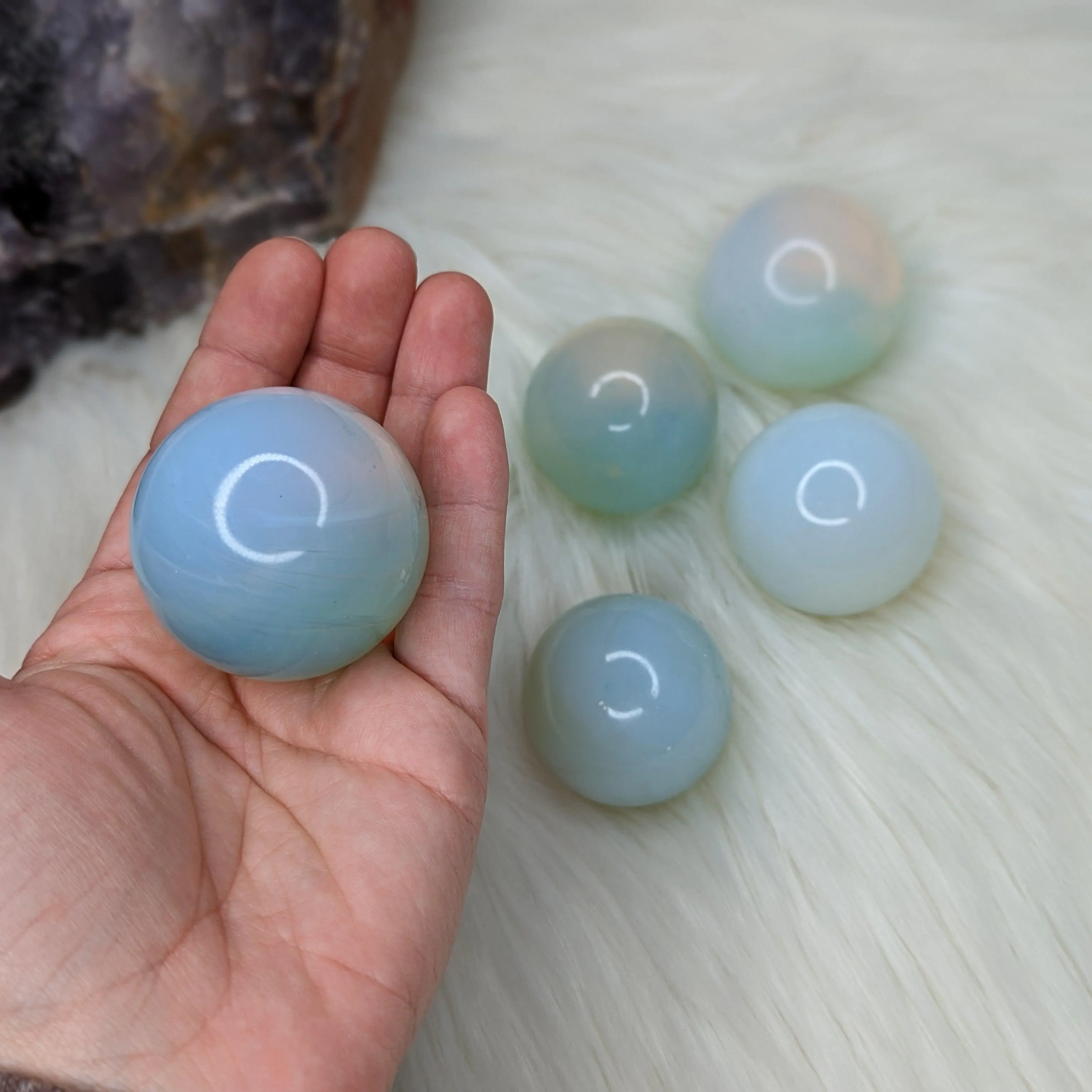 Opalite Glass Sphere Carving