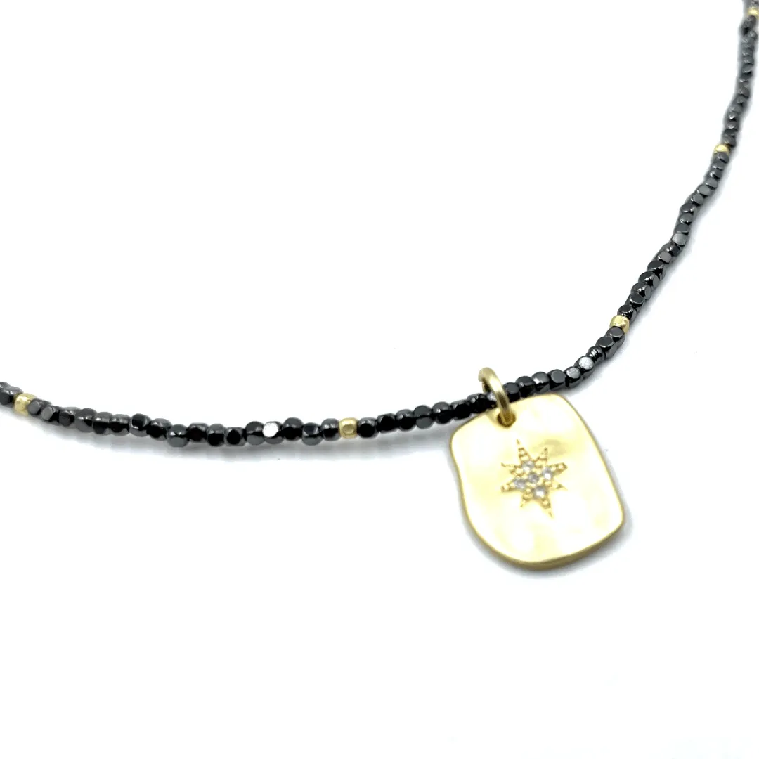 Organic Starburst on Hematite Beaded Necklace