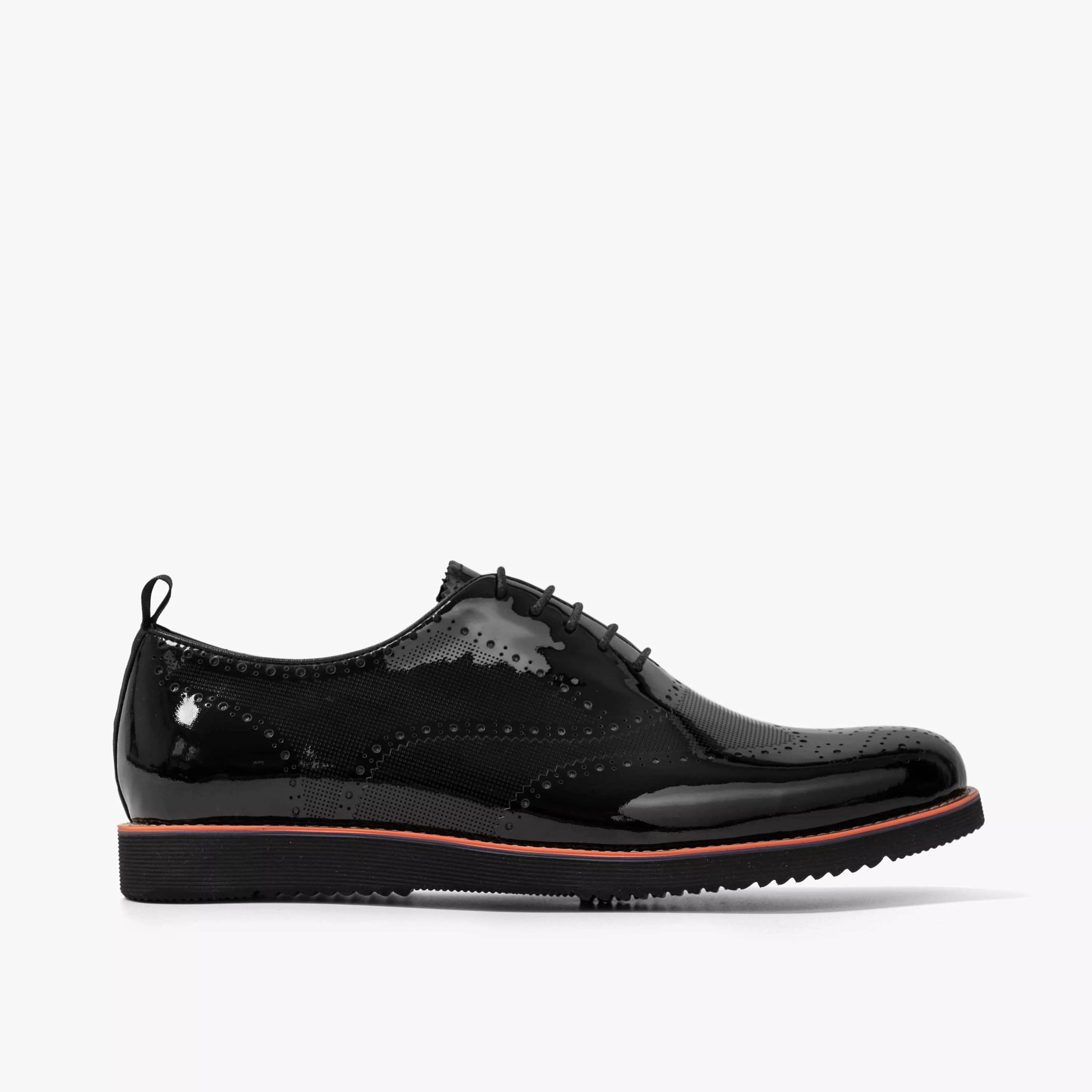 Oscar Black Patent Leather Wholecut Brogue Sneakers