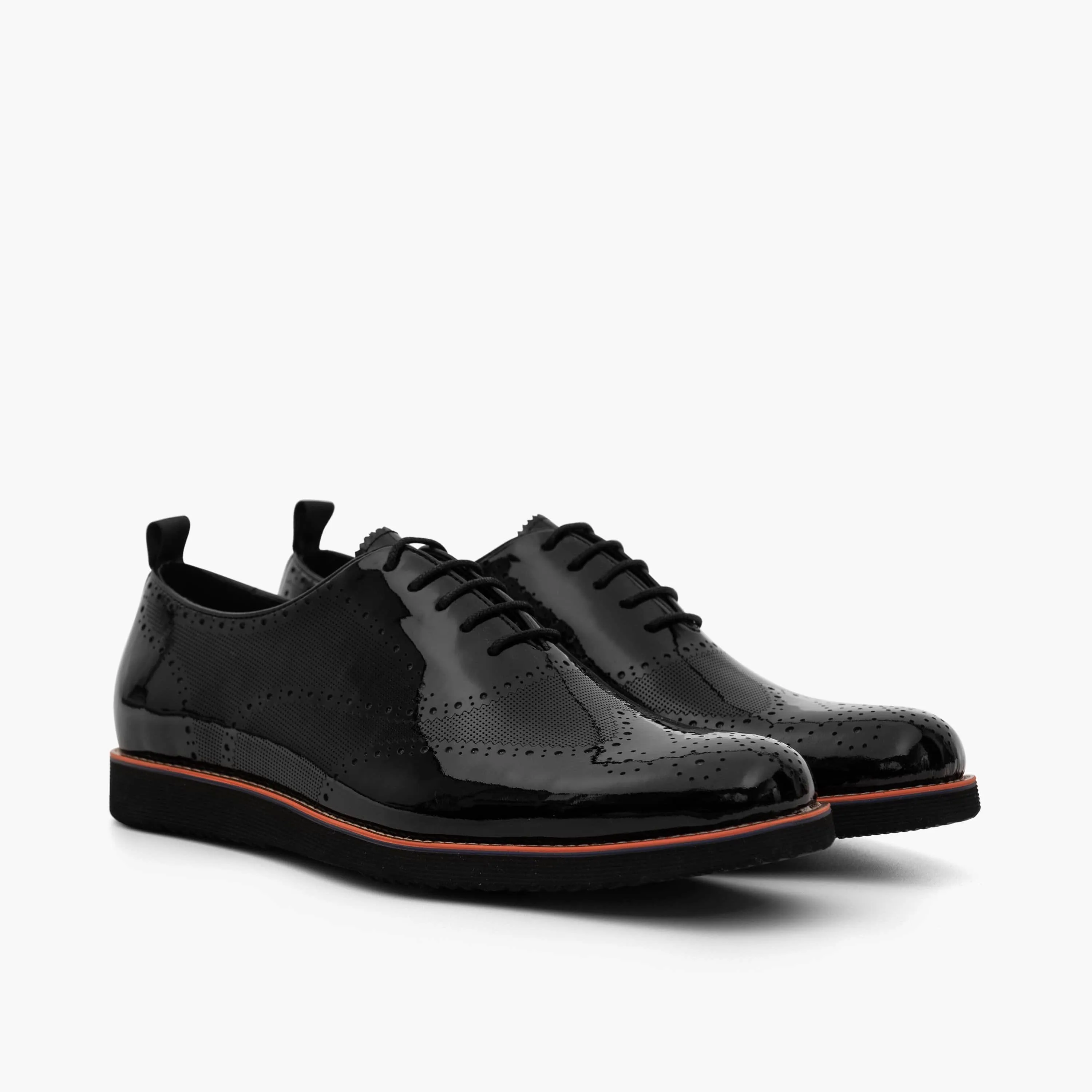 Oscar Black Patent Leather Wholecut Brogue Sneakers