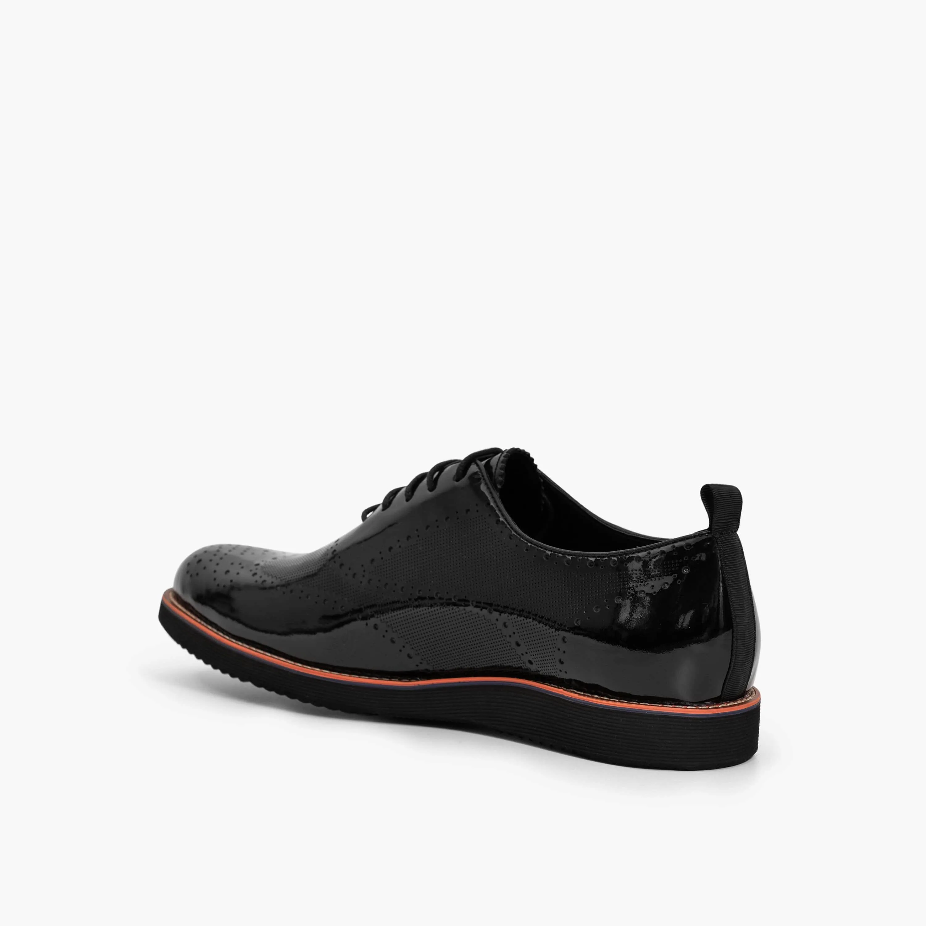 Oscar Black Patent Leather Wholecut Brogue Sneakers