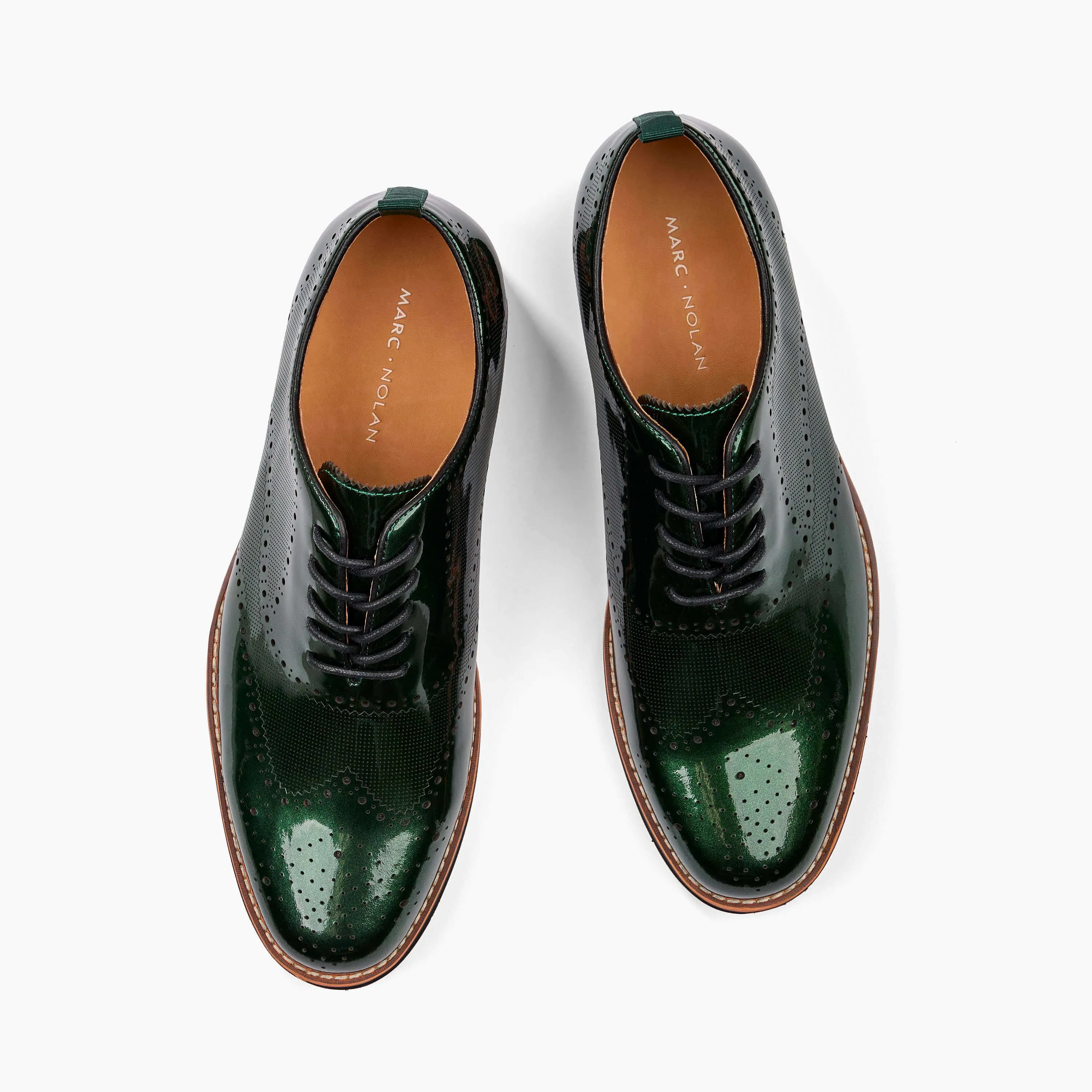 Oscar Forest Green Patent Leather Wholecut Brogue Sneakers