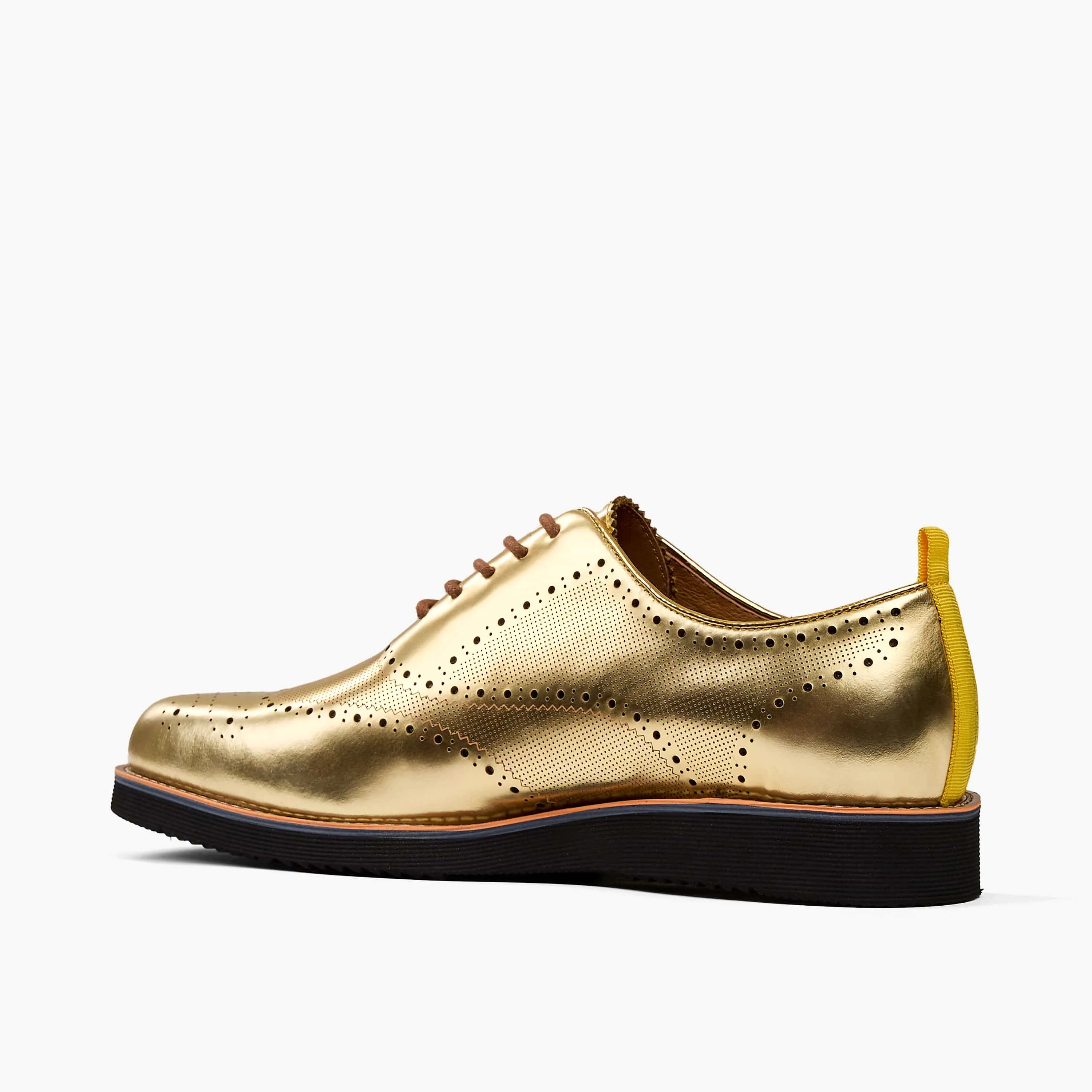 Oscar Gold Patent Leather Wholecut Brogue Sneakers