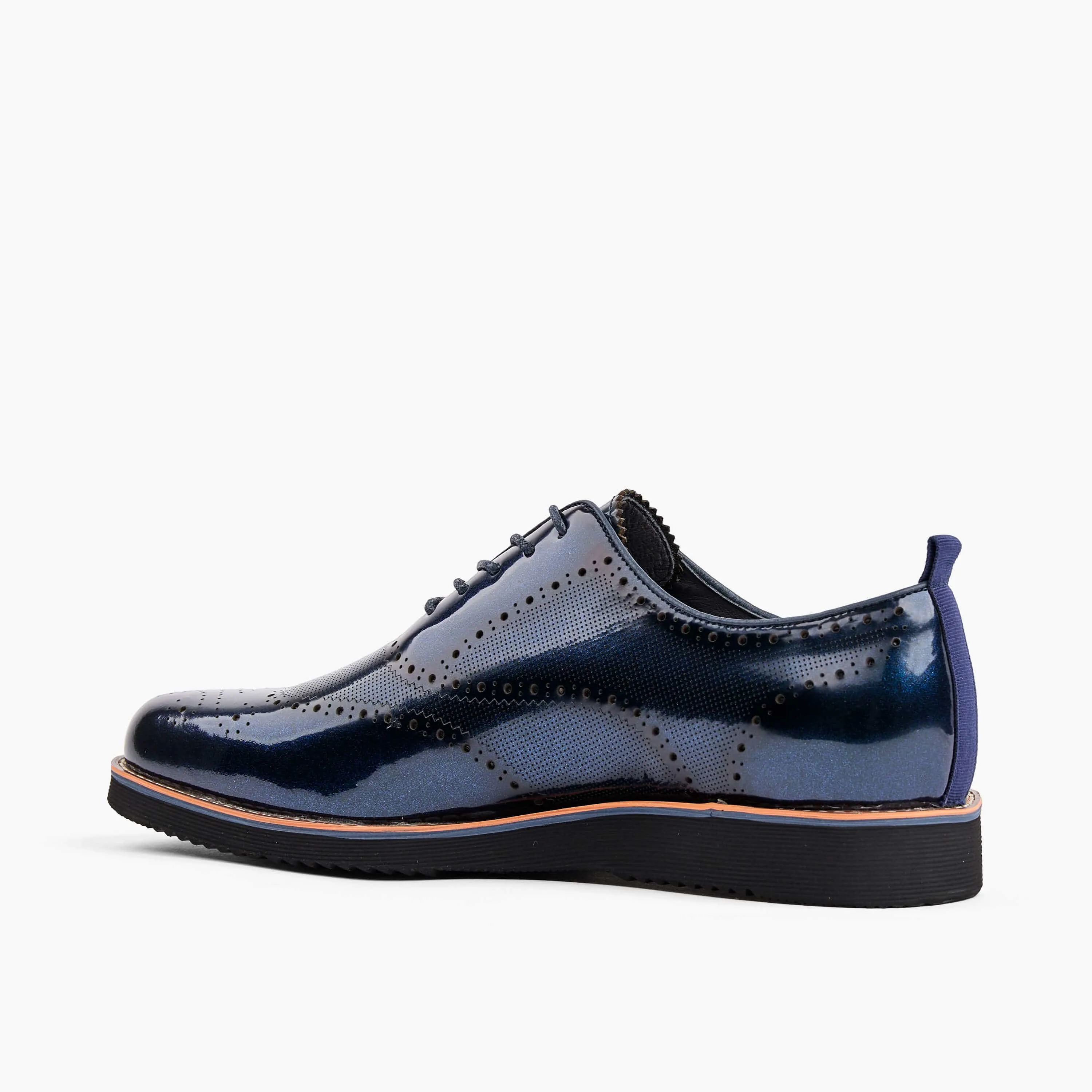 Oscar Navy Patent Leather Wholecut Brogue Sneakers (Black Sole)