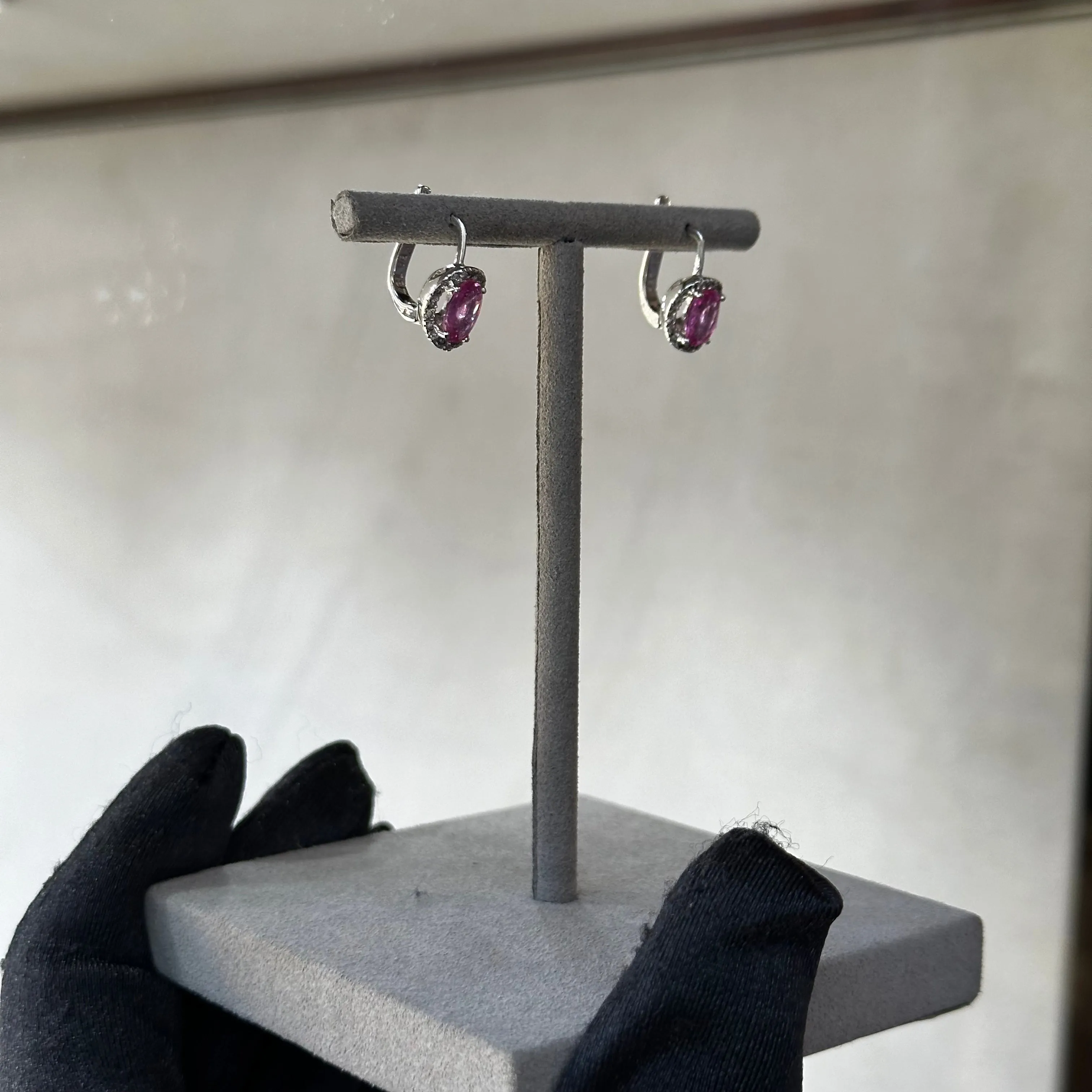 Oval Pink Sapphire Halo Diamond Earrings