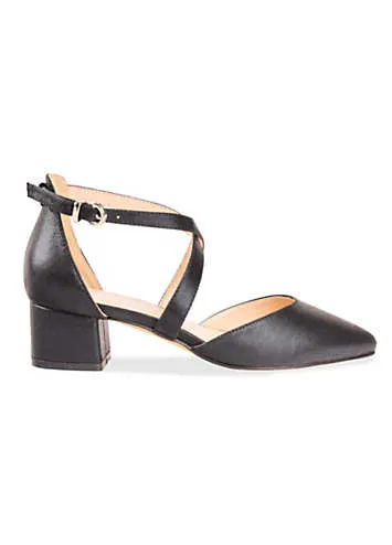 Paradox London ’Fran’ Black Shimmer Wide Fit Low Block Court Shoes | Grattan